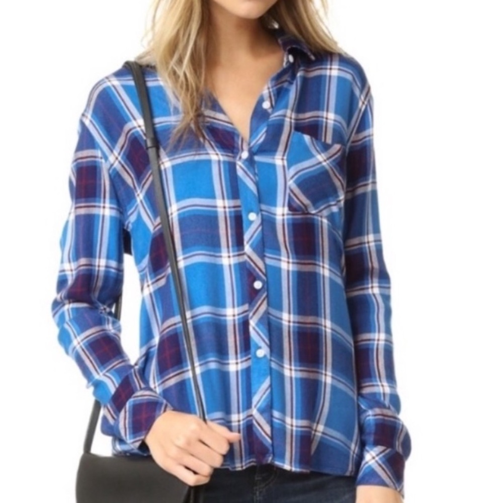 Rails Hunter Shirt Plaid Long Sleeve Button Up Santorini Royal Blue Cabincore